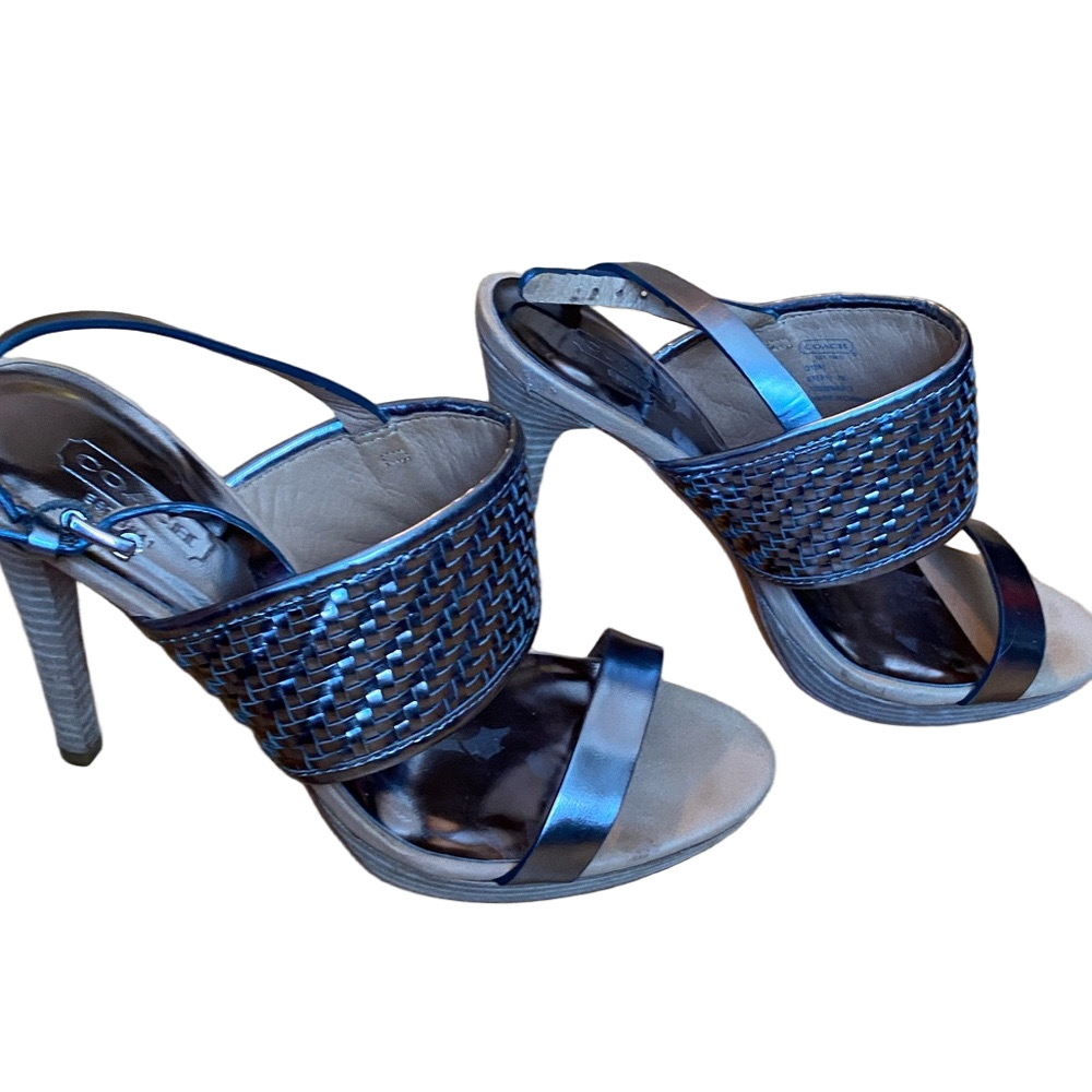 Coach Steffi Silver Metallic Woven Heel Sandals size 7